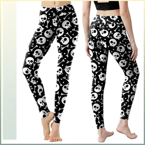 Leggings da Donna Halloween con Stampa Teschio Gotico Vita Alta Vestibilità Aderente Pantaloni da Yoga Elastici per Fitness Sport e Feste