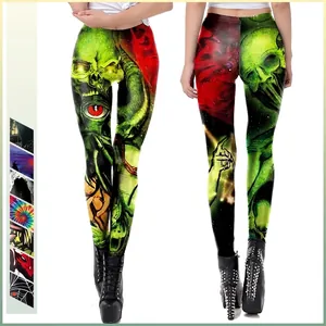 Dames Halloween Schedel Grafische Print Leggings Hoge Taille Rekbare Slim Tights Streetwear Party Kostuum Broek
