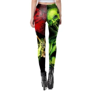 Dames legging met schedel en alien graffiti print voor Halloween en straatoptredens