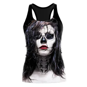 Canotta da Donna con Stampa Digitale 3D Dorso a Vogatore Vestibilità Aderente Sport Yoga Gilet Halloween Gothic Senza Maniche