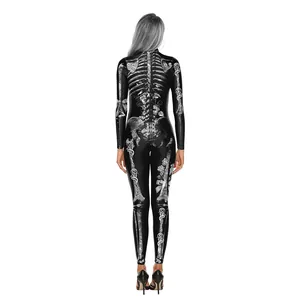 3D skeleton and rose print jumpsuit for Halloween cosplay performance slim fit catsuit