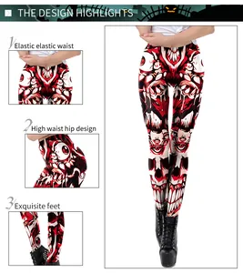 Detail view of high waist and elastic cuffs on Halloween printed 3D leggings