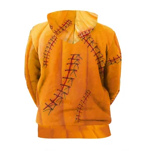 Back view of Halloween pumpkin orange hoodie with 3D stitch prints for men and women