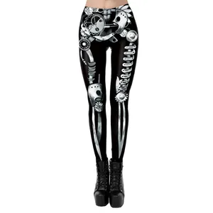 Women's 3D mechanical skeleton print leggings in steampunk metal gear design