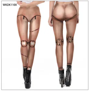 Detailed 3D digital print of broken doll ball-jointed scars on women's leggings