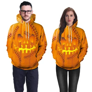 Halloween pumpkin lantern 3D print hoodie set for couples with kangaroo pocket