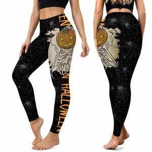 Leggings di Halloween da Donna a Vita Alta Elastici con Stampa a Ragnatela e Zucca Pantaloni da Yoga Gotici per Feste
