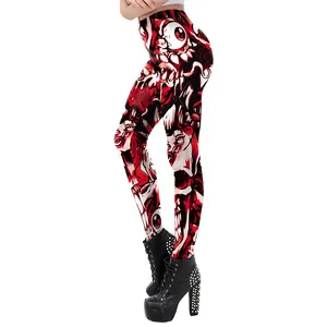 3D digital print Halloween leggings featuring red and black horror eyeball and skull motifs