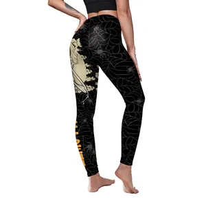 Leggings da yoga Halloween donna con Jack Skellington e stampe a ragnatela
