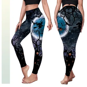 Women's Halloween High Waist Leggings Witch Pumpkin Print Yoga Pants Elastic Slim Fit Sporty Trousers For Party Holiday
