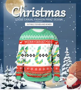 Close-up of Merry Christmas digital print on long-sleeved festive couple sweatshirt