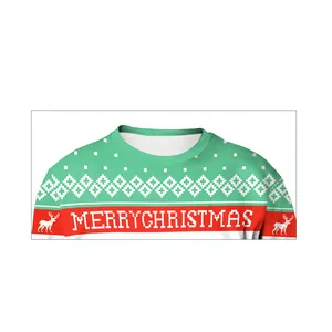 Christmas sweatshirt with pixel Merry Christmas text, reindeer and snowflake patterns