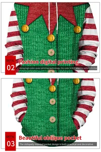 Detail of fashion digital printing and beautiful oblique pockets on Christmas hoodie