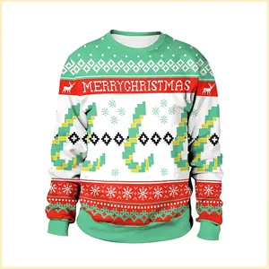 Unisex Christmas Round Neck Sweatshirt Reindeer Snowflake Digital Print Long Sleeve Loose Pullover Holiday Party Tops