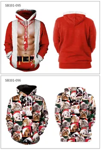 Λεπτομερείς όψεις 3D χριστουγεννιάτικων hoodie με Άγιο Βασίλη και χαριτωμένα σκυλιά