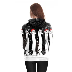 Christmas hoodie with 3D cat print and starry sky pattern on a black and white background