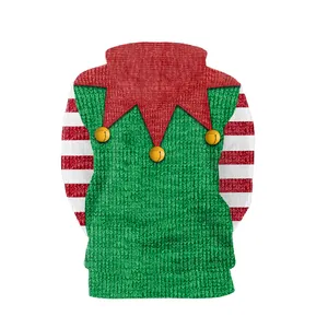 Women Christmas Elf 3D Digital Print Hoodie Long Sleeve Hooded Sweatshirt Loose Fit Holiday Party Pullover Top