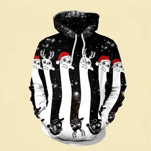 Women Christmas Hooded Sweatshirt Funny Long Neck Cat Reindeer Starry Sky Print 3D Digital Graphic Hoodie Casual Autumn Top