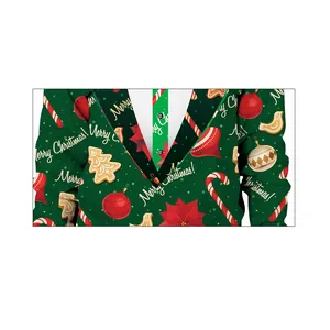 Green Christmas sweatshirt with suit print and festive holiday patterns for couples