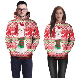 Kerst hoodies voor koppels met 3D rendier- en sneeuwvlokprint en alpaca-motieven