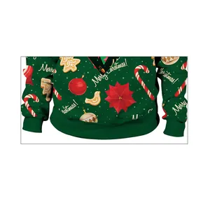 Green Christmas sweatshirt featuring gingerbread men and Merry Christmas holiday prints