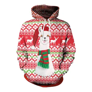 Kerst hoodie met 3D-print van alpaca en sneeuwvlokdetails voor dames en heren uniseks