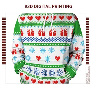 Detail des 3D-Digitaldrucks mit Weihnachtsmustern auf Unisex-Hoodie-Top