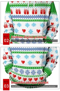 Detail von Weihnachts-Hoodie mit Digitaldruck, Kordelzugkapuze und Seitentaschen