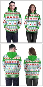 Detail von Weihnachts-Hoodie mit 3D-Druck, Kordelzugkapuze und Kängurutasche auf Weiß