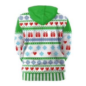 Damen Casual Weihnachten Hoodie Langarm Kapuzenpullover Digital Pixel Druck Schneeflocken Herzen Festliches Ugly Sweater Top