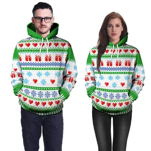 Passende Weihnachts-Hoodies mit 3D-Digitaldruck und festlichen Mustern für Paare