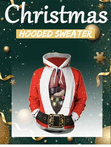 Detail of 3D Christmas hoodie featuring realistic organ print and festive light patterns