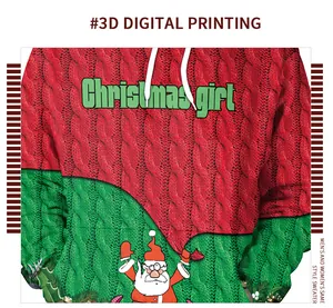 Détail de l'impression numérique 3D sur le sweat de Noël avec Père Noël et motifs festifs