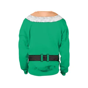 Damen Lustiges Weihnachten 3D Druck Sweatshirt Rundhals Langarm Pullover Feiertag Grün Ugly Christmas Sweater Top