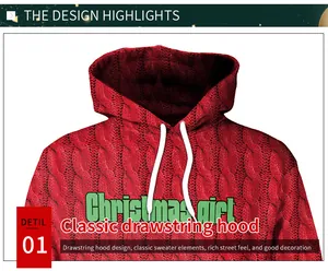 Détail d'un sweat à capuche rouge de Noël avec imprimé 3D maille et texte Christmas Gift