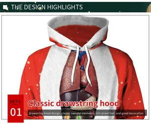 Macro detail of 3D anatomical heart and lungs print on a Christmas hoodie fabric