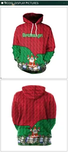 Vues avant et arrière du sweat à capuche Noël 3D avec texture tricot et Père Noël