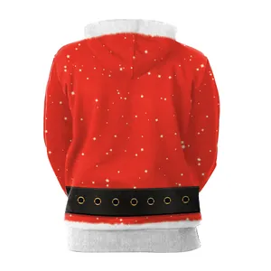 Christmas 3D Santa hoodie with star patterns and faux fur trim for festive couples