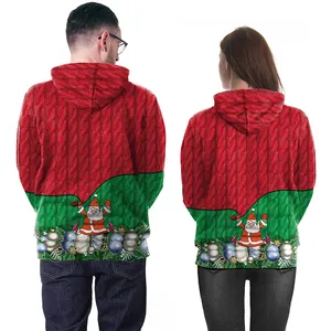 Sweat à capuche de Noël 3D avec imprimé Père Noël et texture tricot pour femmes