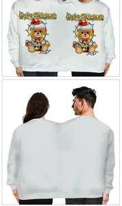 Front and back view of a double neck Christmas couple sweater with teddy bear prints