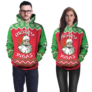 Felpe natalizie coordinate per coppie con grafica Babbo Natale e testo in rosso e verde