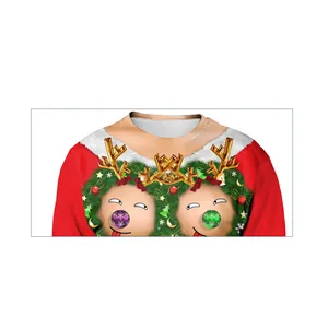 Christmas couple sweatshirt featuring funny 3D printed reindeer with red holiday theme