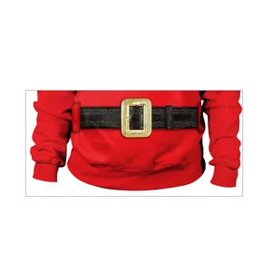 Red Christmas sweatshirt featuring a detailed Santa Claus belt graphic with a gold buckle