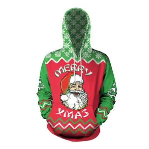 Felpa casual natalizia con stampa di Babbo Natale e testo Merry Xmas su sfondo bianco