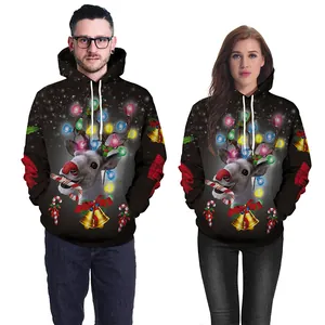 Sweat à capuche de Noël avec imprimé renne 3D, cordon de serrage et poche kangourou
