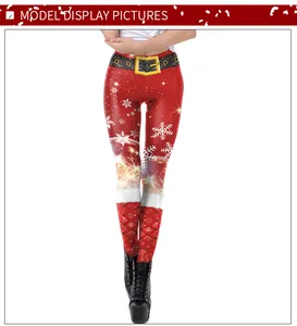 Close-up of festive Christmas leggings with snowflake prints and faux boot laces design