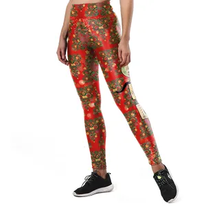 Women's high-waisted Christmas yoga leggings with festive red and green tree patterns
