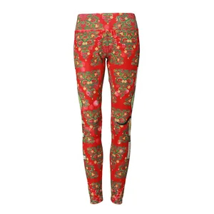 Women's Christmas high waist yoga leggings featuring festive red and green star prints