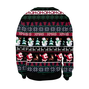 Dabbing Santa Claus and reindeer patterned Christmas sweatshirt with crew neck in black