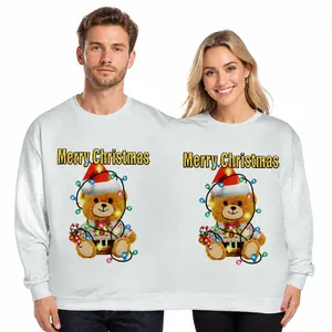 Unisex Funny Couple Joint Ugly Christmas Sweater Novelty Shared Hoodie Festive Reindeer Alpaca Print Long Sleeve Top Party